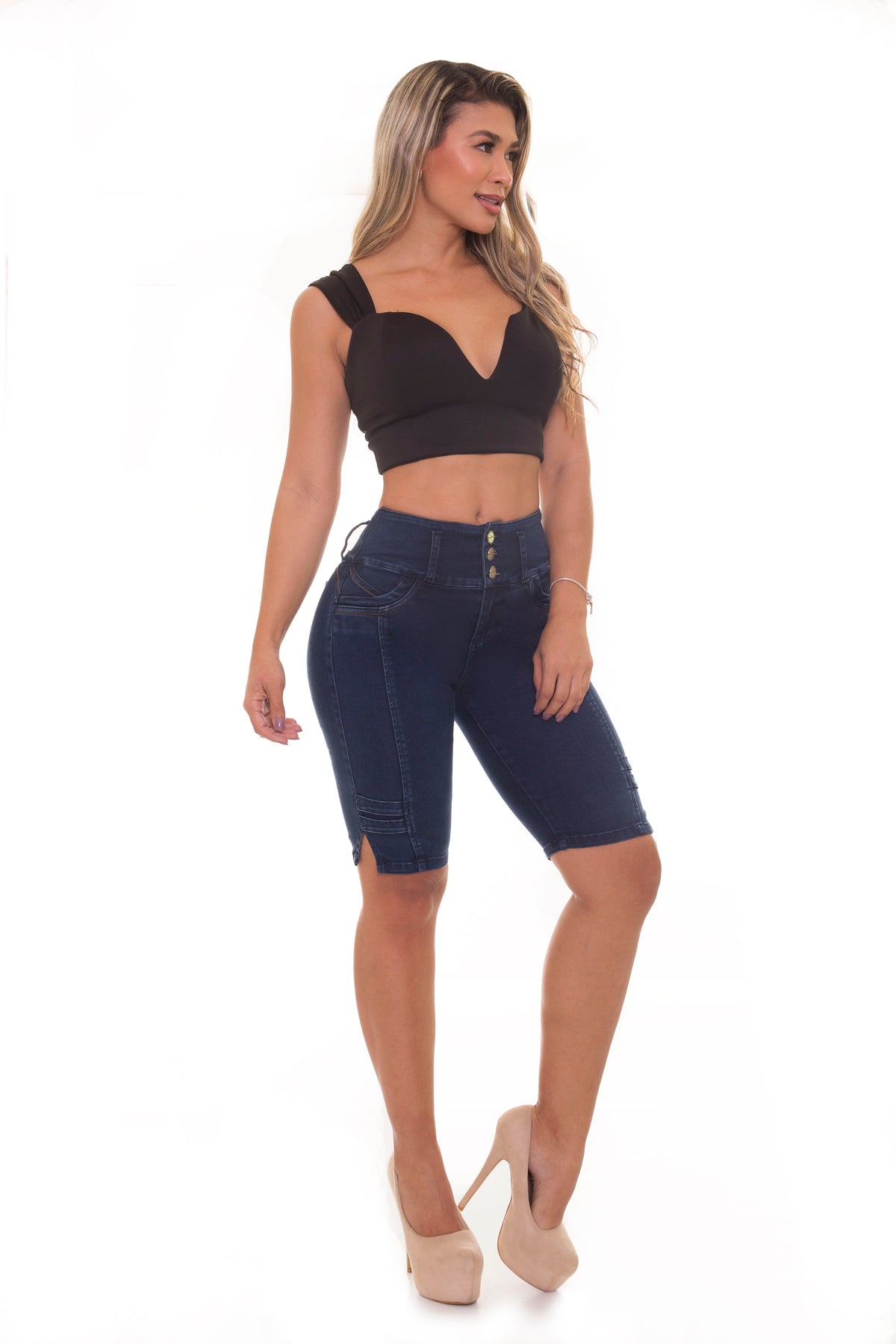 Colombian Butt Lift High Waisted Denim Bermuda Shorts 352