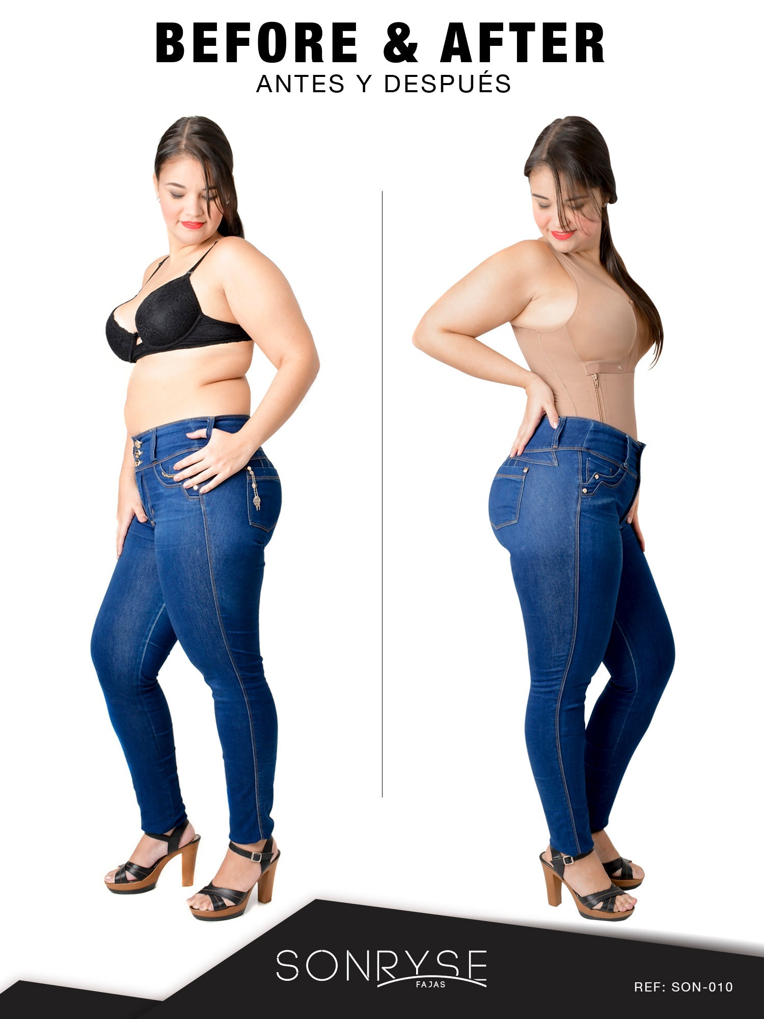 SONRYSE 010 | Fajas Colombianas Hasta la Rodilla con Bra Incorporado y Espalda Alta | Uso posquirúrgico y posparto