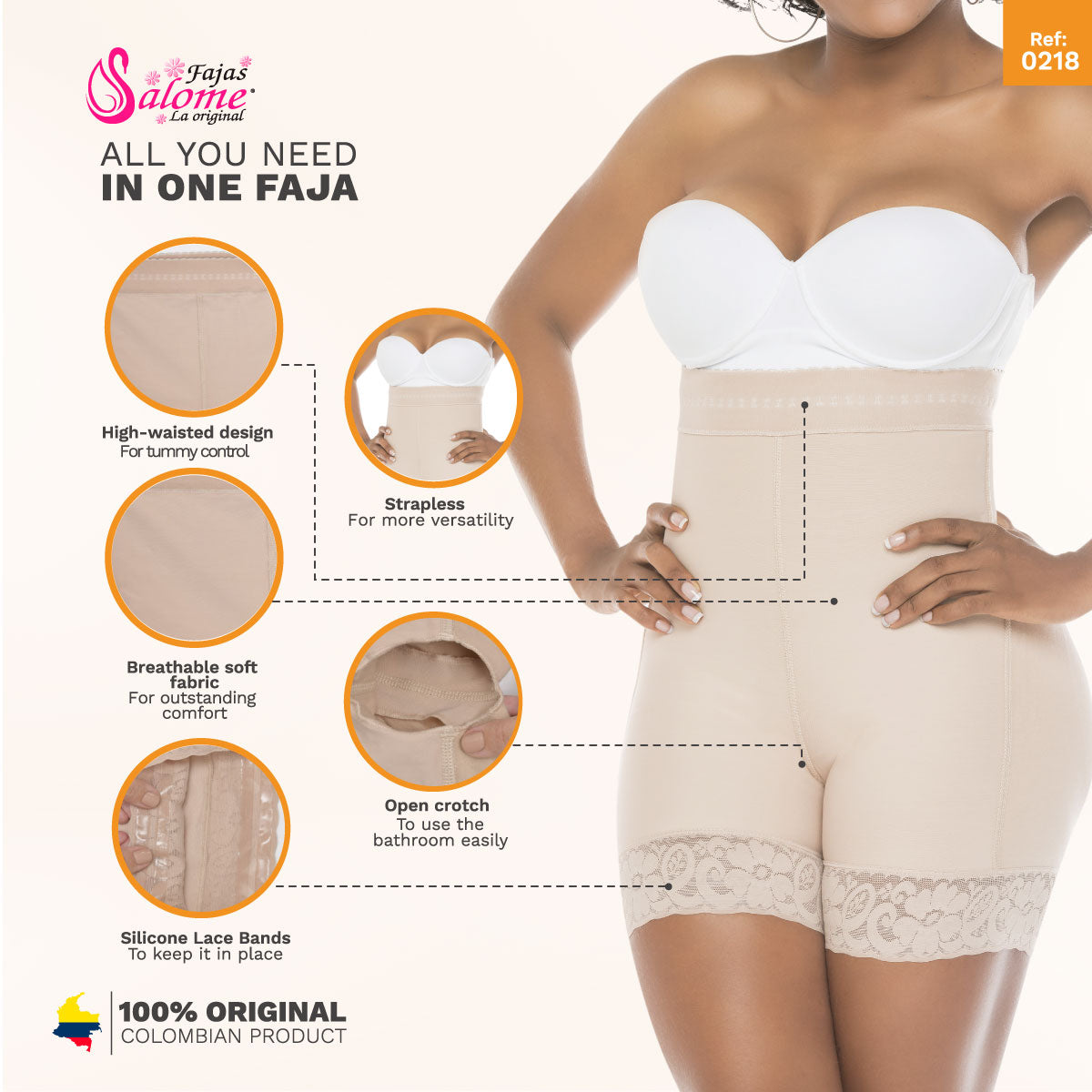 Fajas Salome 0218 Girdle High-Waist Shorts Daily Use Body Shaper with –  Melao Boutique