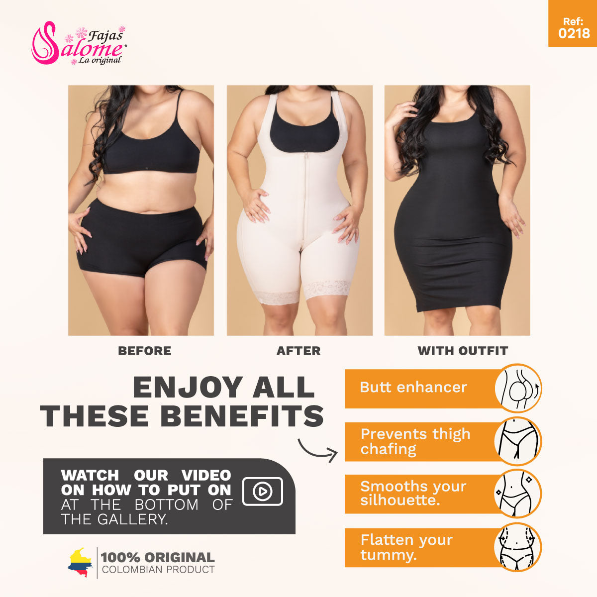 Fajas Salome 0218 Girdle High-Waist Shorts |Daily Use Body Shaper with Butt Lift & Tummy Control
