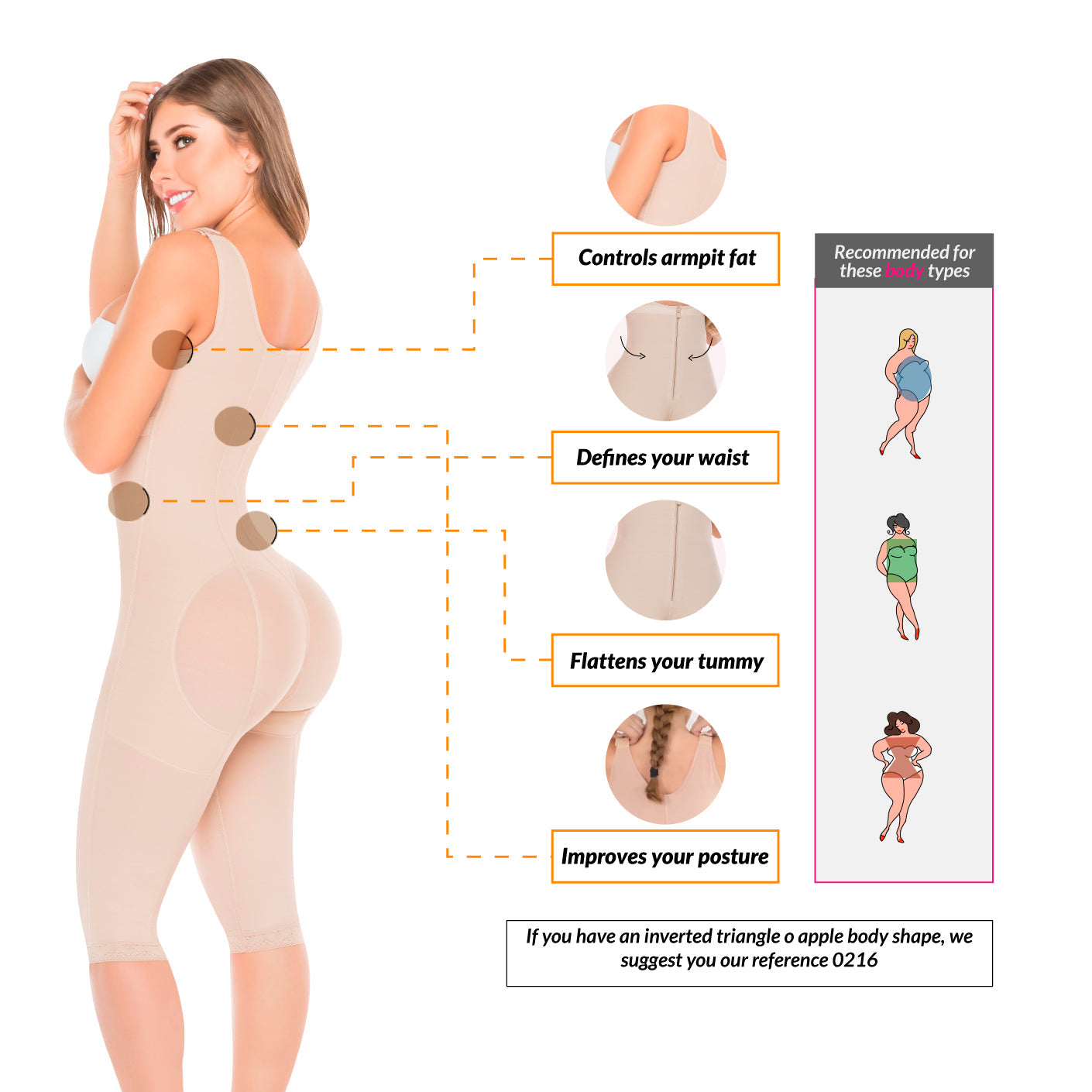 Fajas Salome 0213 | Post Surgery Butt Lifter Full Bodysuit | Open Bust Knee  Length Body Shaper for Women | Powernet