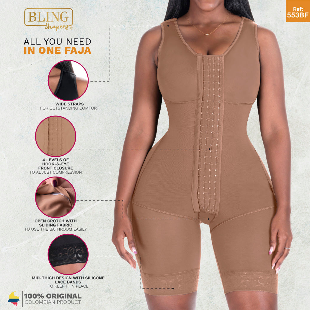 Bling Shapers 553BF Bodysuit with Built-in Bra | Post Surgery & Daily Use