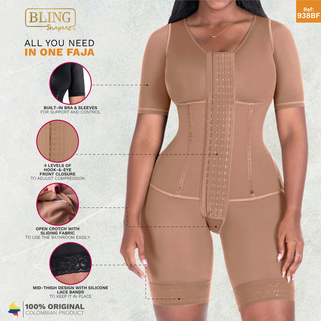 Bling Shapers 938BF  Post Surgery Use  With Sleeves and Built-in Bra