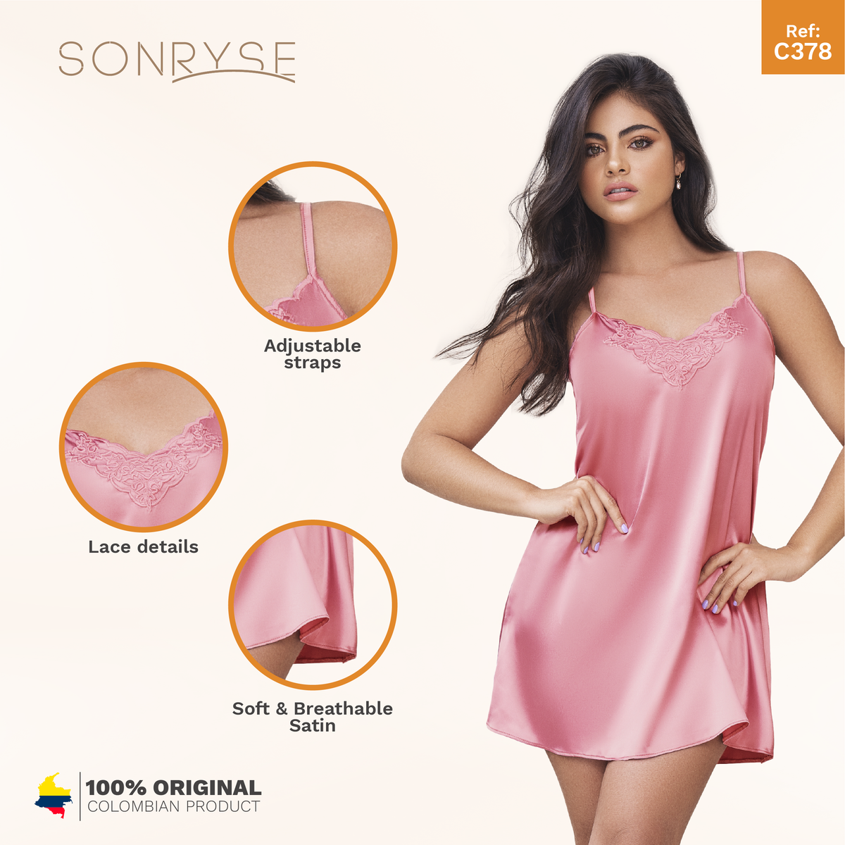 SONRYSE 378 Satin Dress Silk Robes for Women with Lace Details