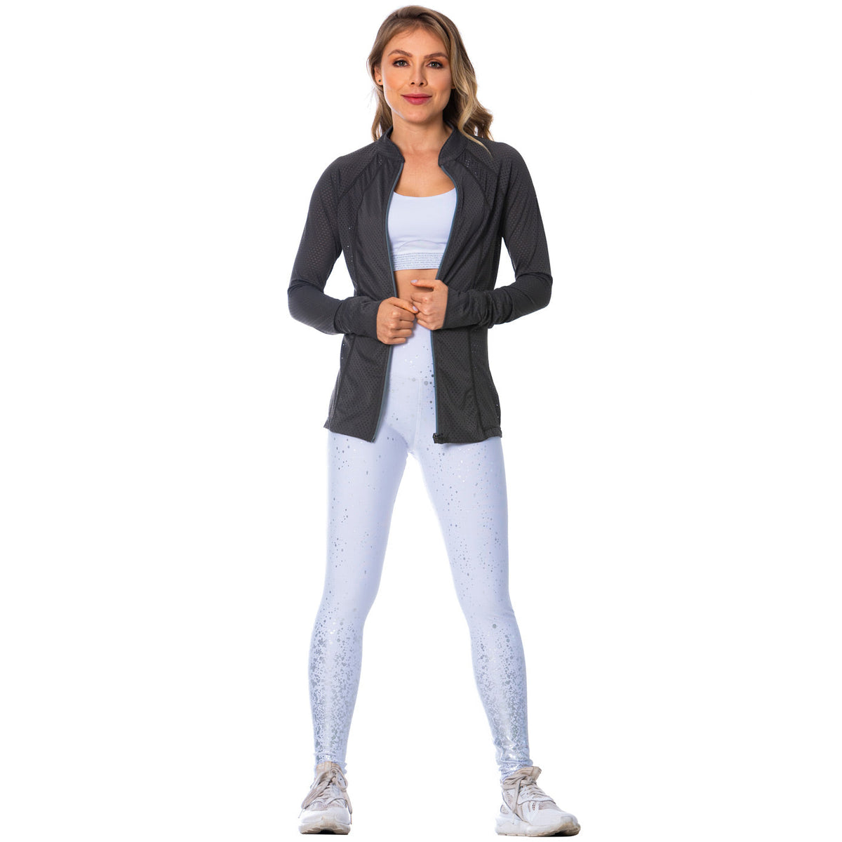 Chaqueta deportiva gris transparente para mujerFLEXMEE 980010