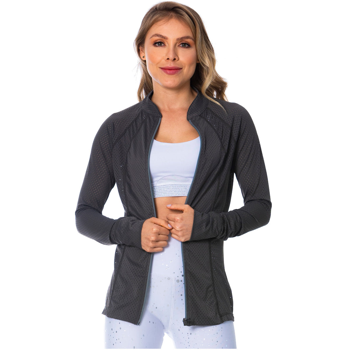 Chaqueta deportiva gris transparente para mujerFLEXMEE 980010