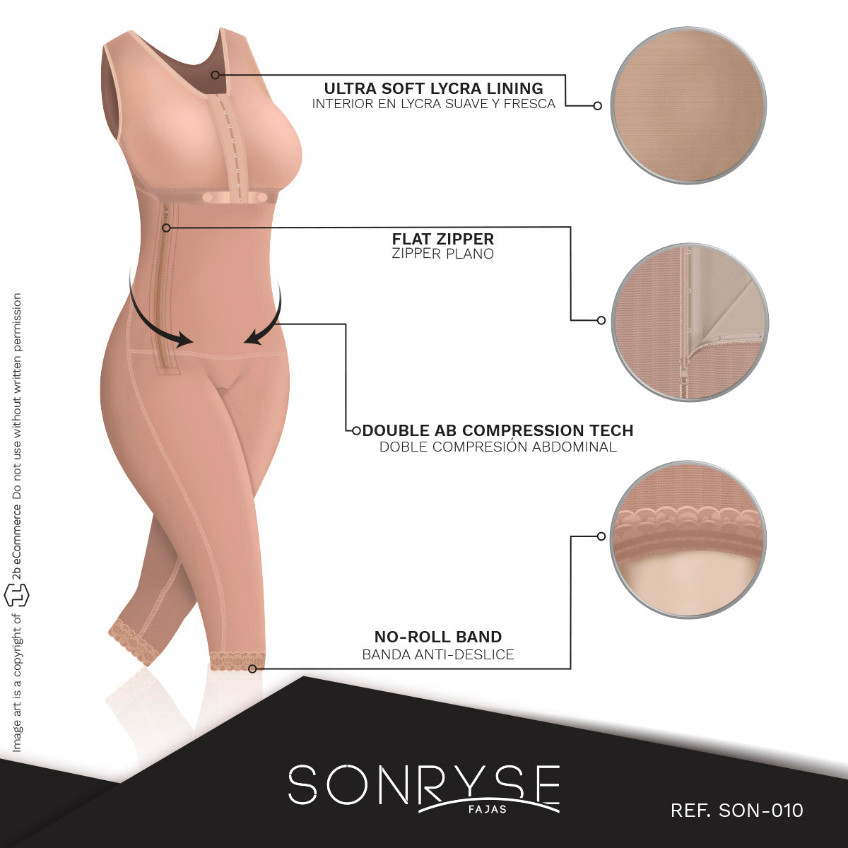 SONRYSE 010 | Fajas Colombianas Hasta la Rodilla con Bra Incorporado y Espalda Alta | Uso posquirúrgico y posparto