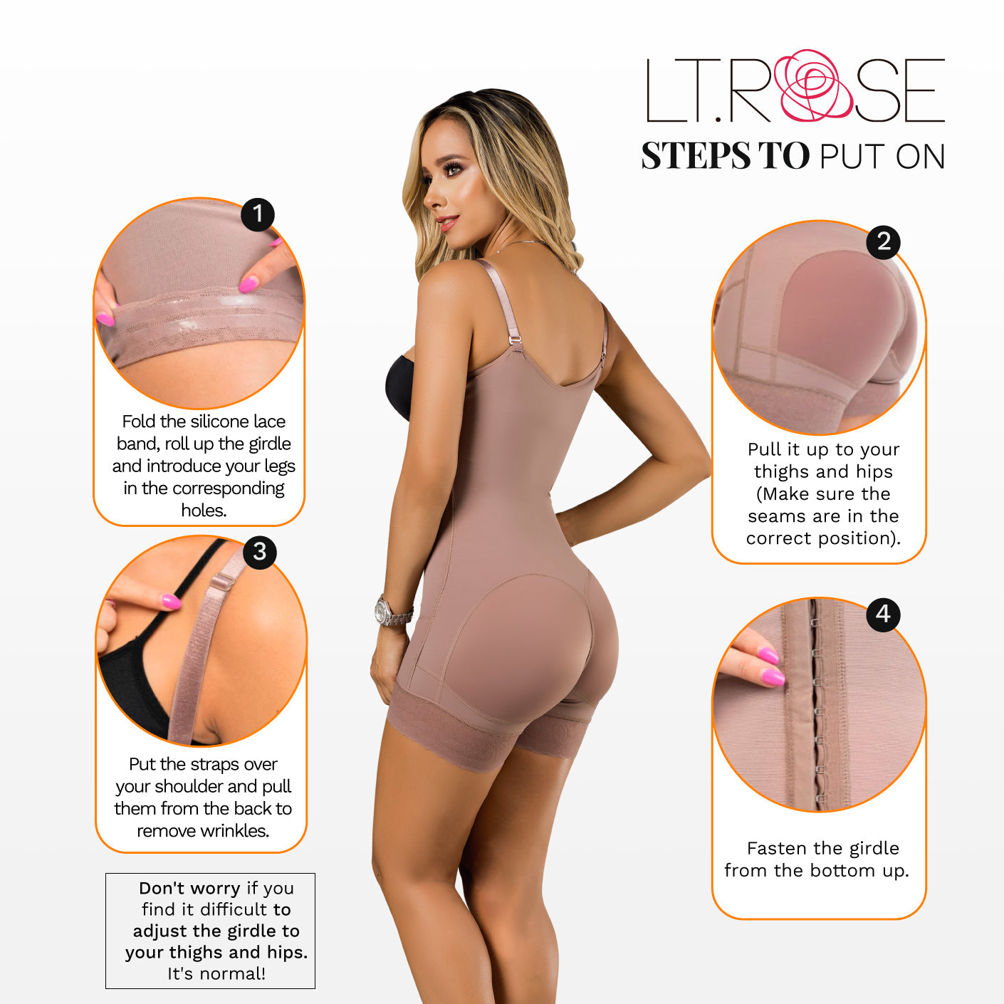 LT.Rose 21113 Open Bust Mid Thighs Butt-Lifting Girdle with Adjustable Straps | Everyday Use
