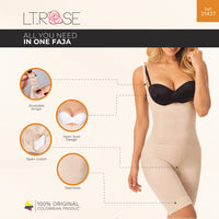 LT.Rose 21427 Shapewear Bodysuit Thigh Lenght Open Bust Colombian Faja for Women