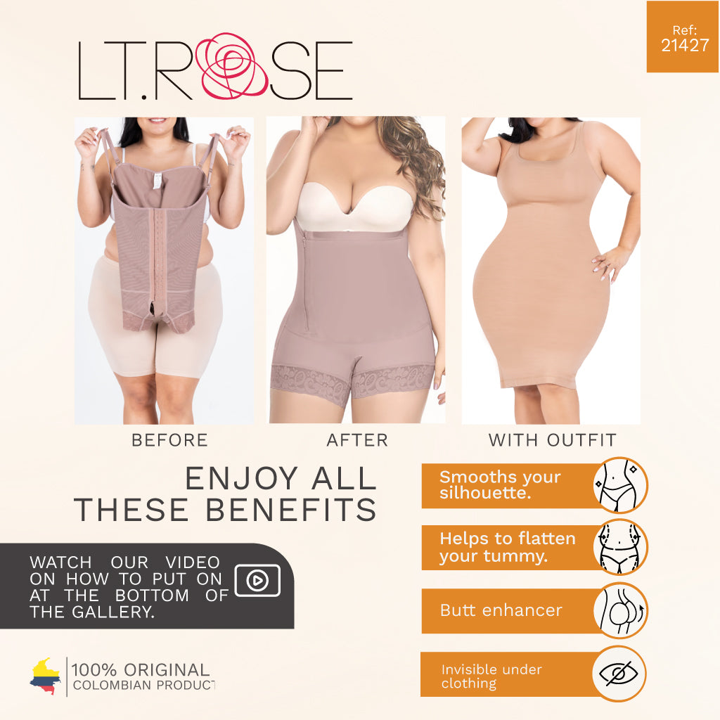 LT.Rose 21427 Shapewear Bodysuit Thigh Lenght Open Bust Colombian Faja for Women