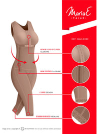 Fajas MariaE 9282 | Postoperative Shapewear with Bra | Side Zipper Knee Length