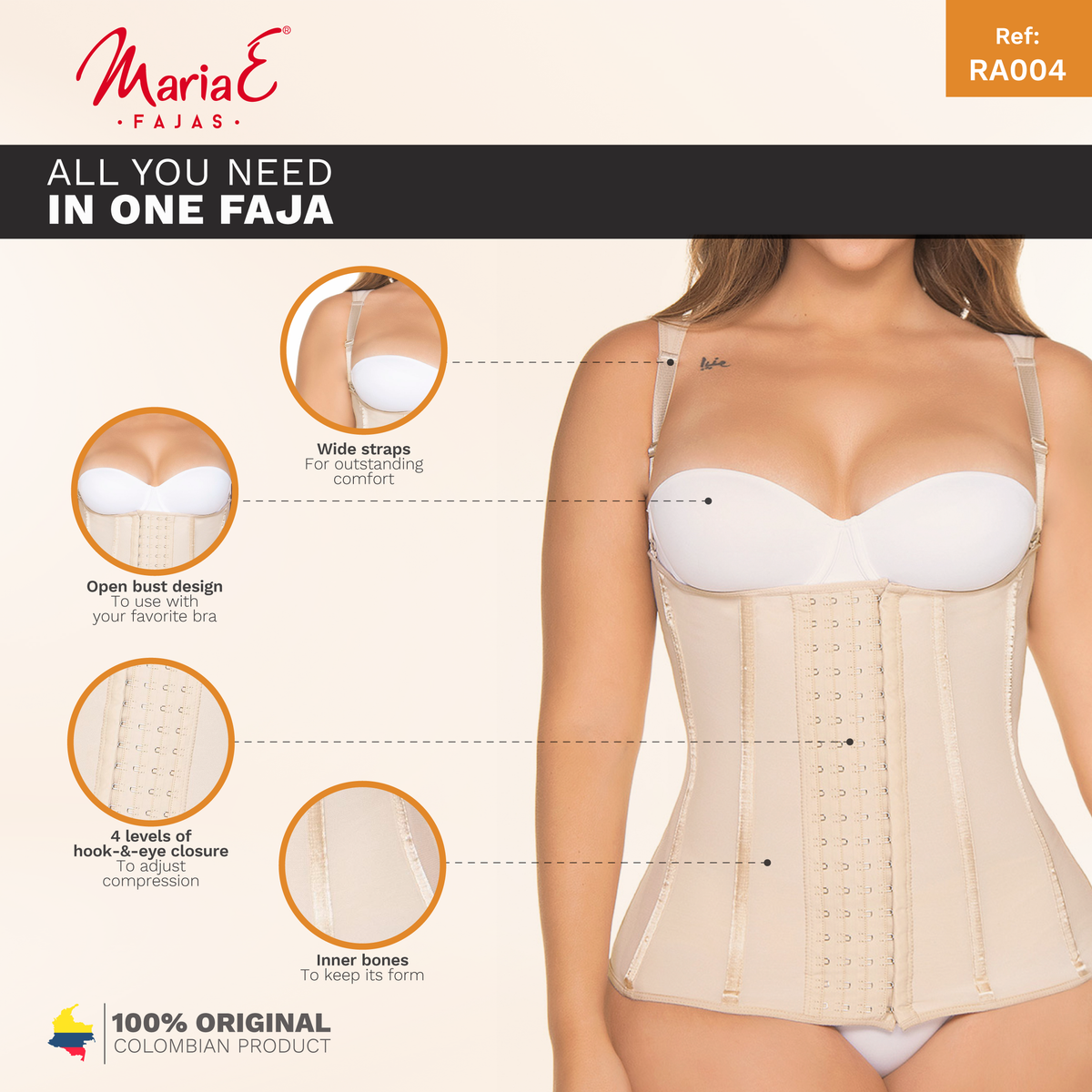 Fajas MariaE RA004 | Fajas Colombianas Compression Vest | Tummy Control Open Bust Girdle