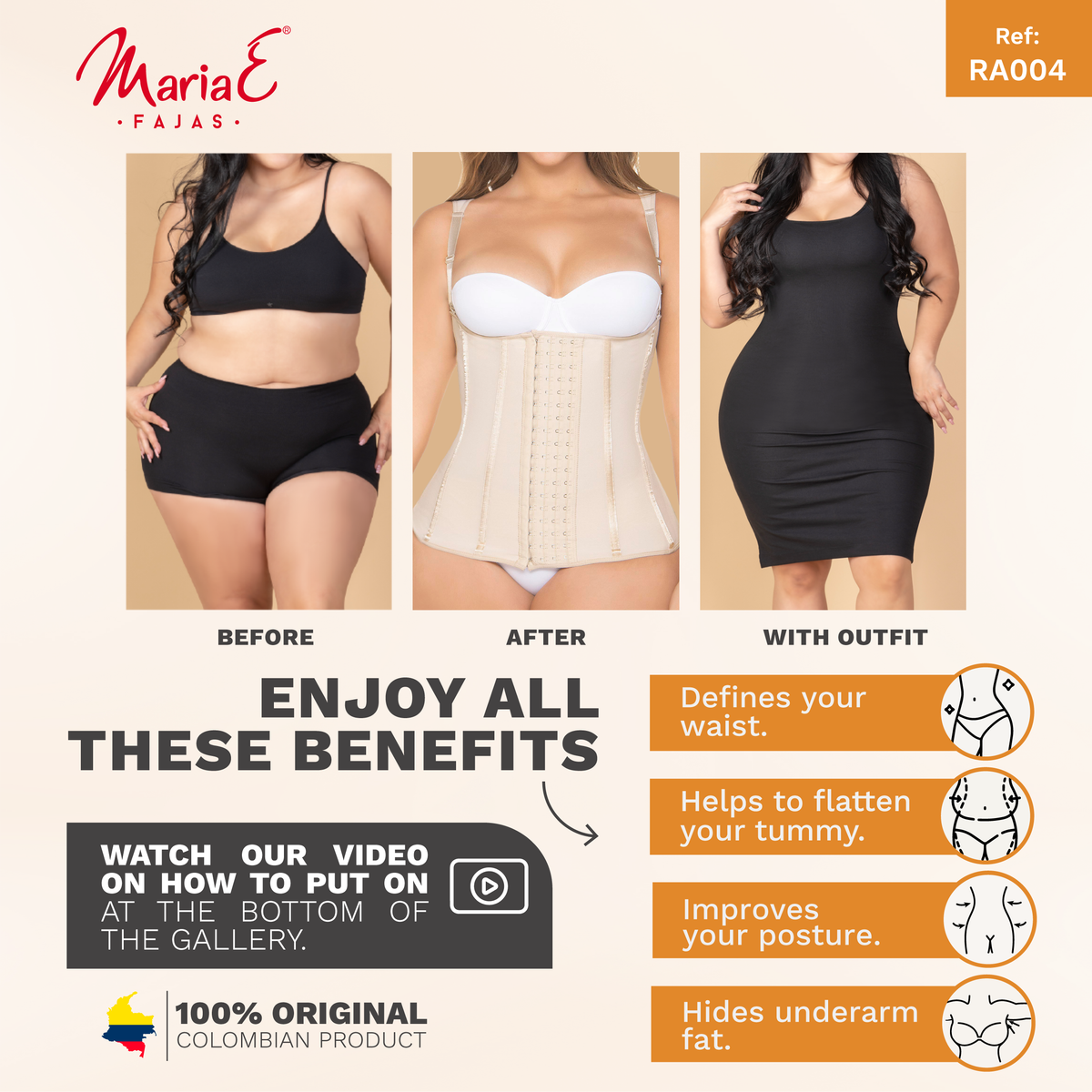 Fajas MariaE RA004 | Fajas Colombianas Compression Vest | Tummy Control Open Bust Girdle