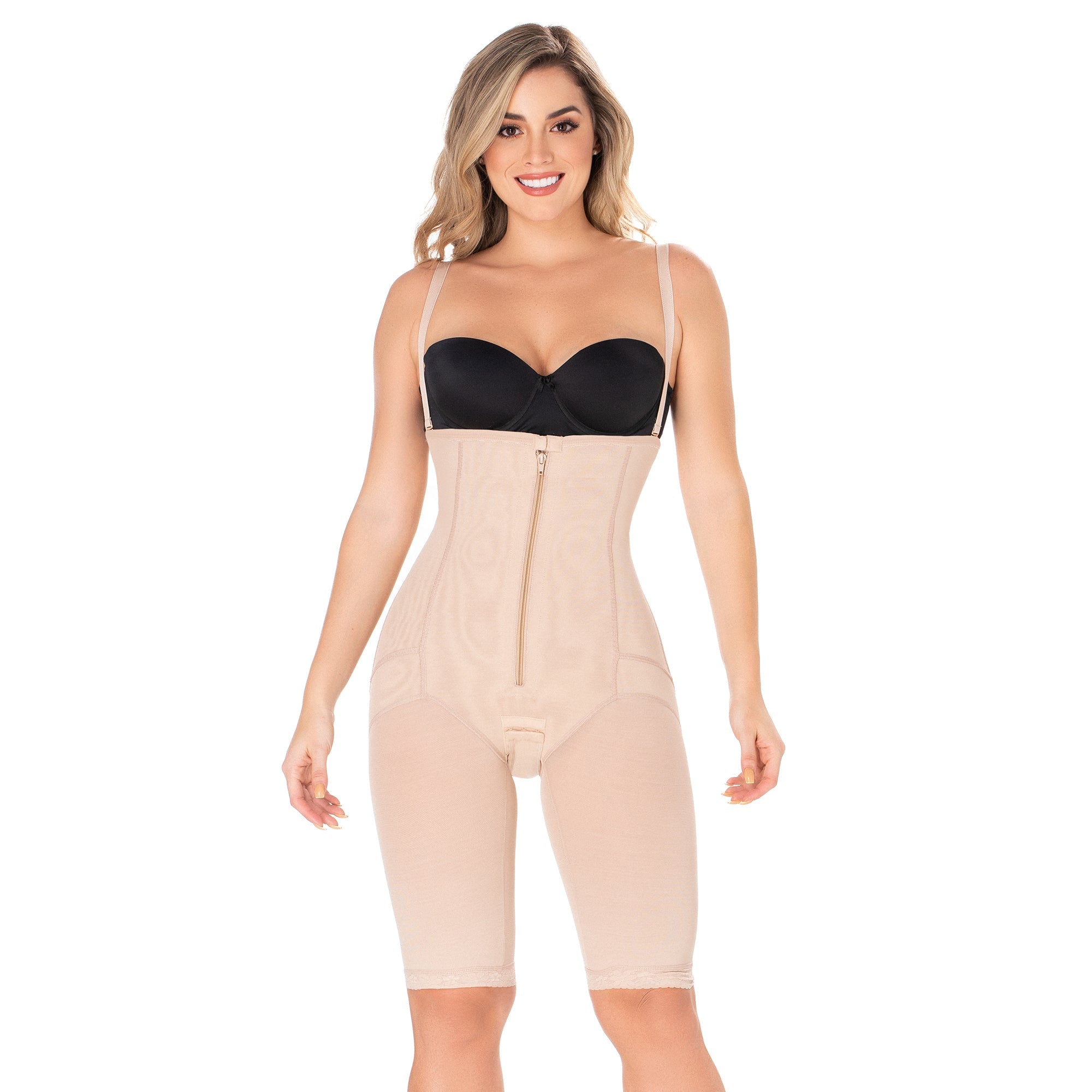 Diane & Geordi 2414-A | Postpartum Butt Lifter Tummy Control Capri Shapewear | Open Bust Knee Length Body Shaper for Women