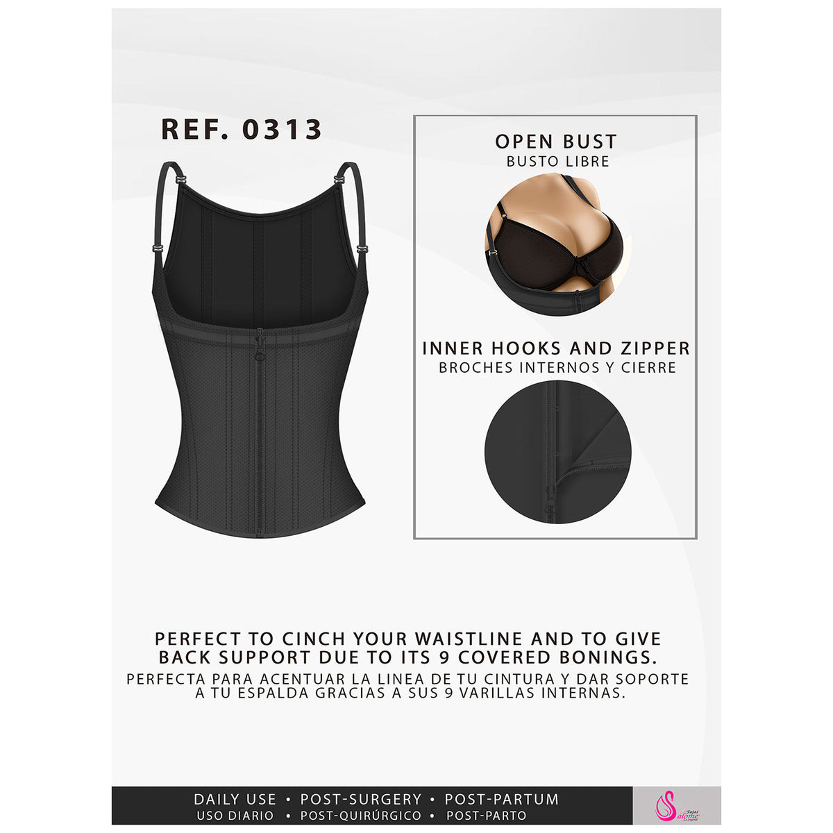 Fajas Salome 0313 | Waist Trainer Vest Tummy Control Compression Garment for Women