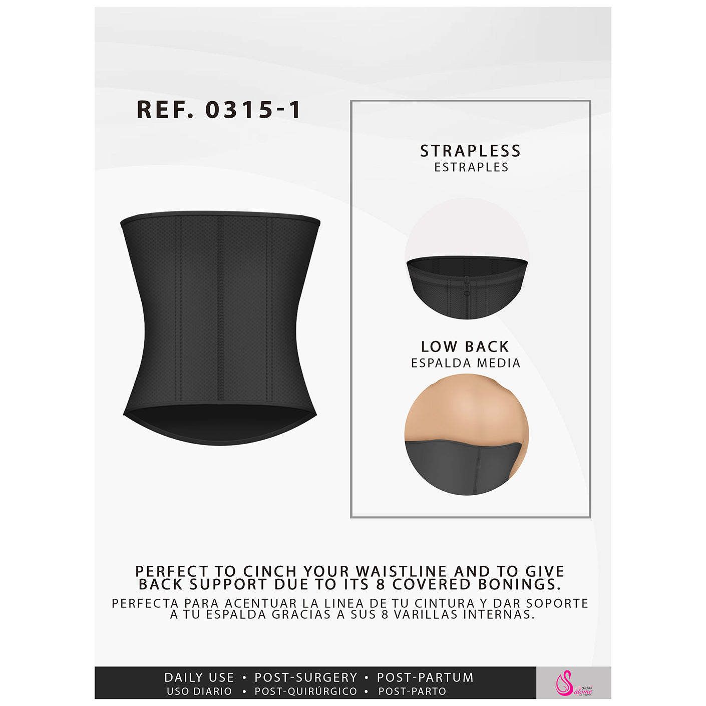 Fajas Salome 0315-1 | Waist Cincher Trainer for Women | Colombian Body Shaper for Daily Use