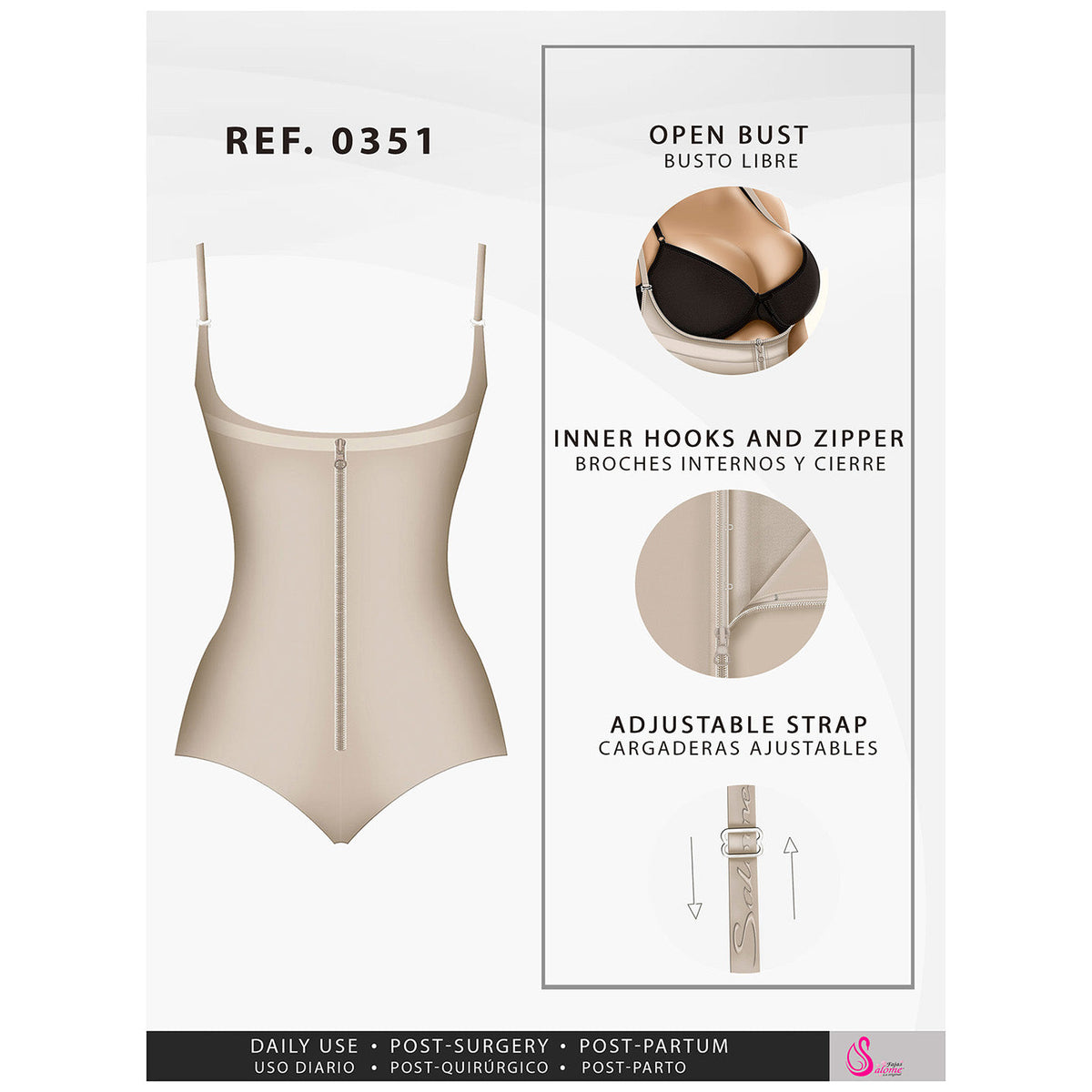 Fajas Salome 0351 | Open Bust Thong Tummy Control Shapewear for Women | Powernet - Pal Negocio