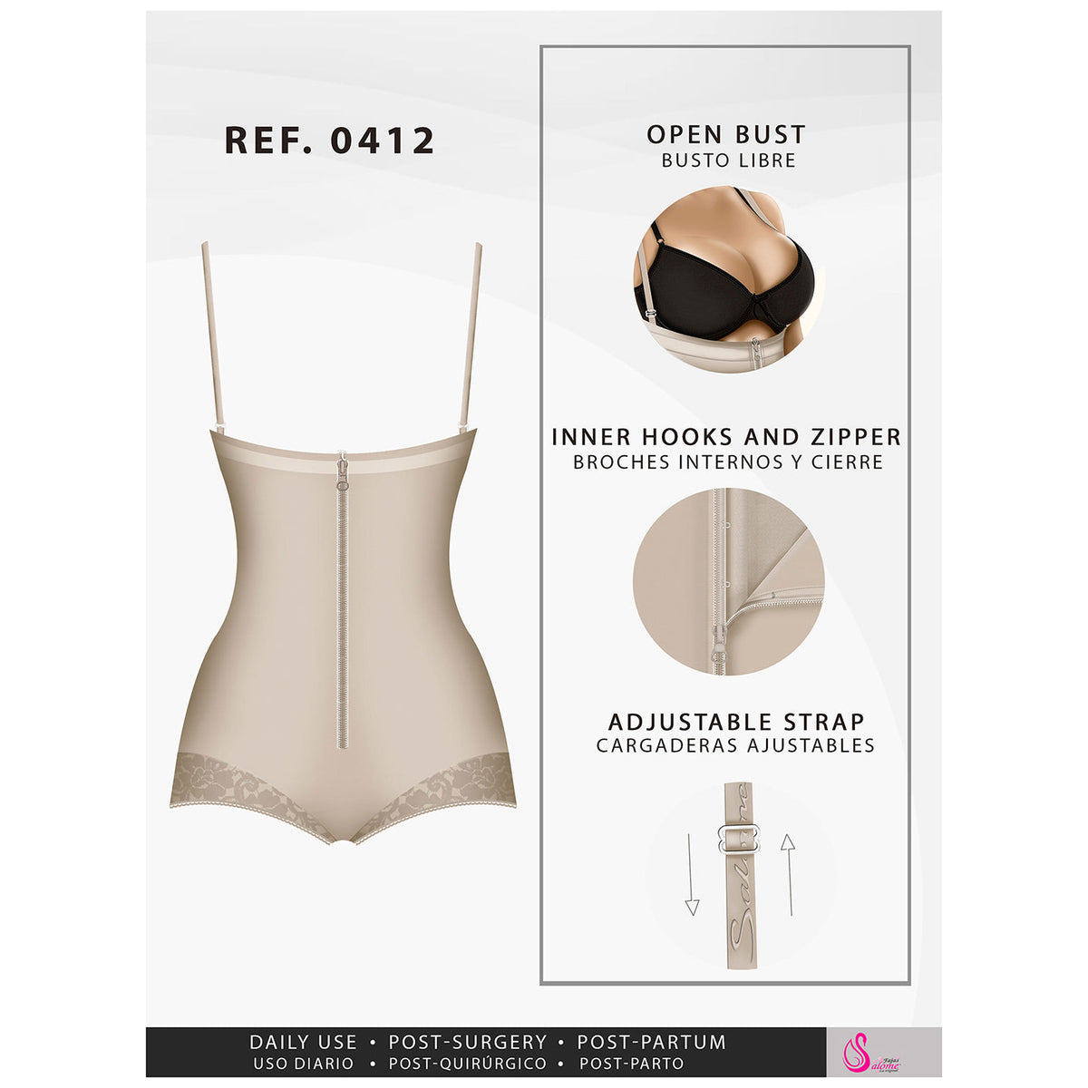 Fajas Salome 0412 | Strapless Butt Lifting Shapewear Girdle for Dresses | Daily Use Body Shaper - Pal Negocio