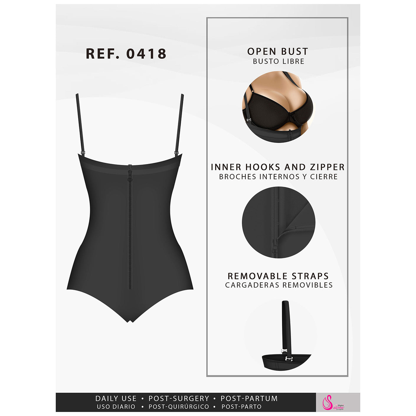 Fajas Salome 0418 | Strapless Butt Lifter Panty Bodysuit | Open-Bust Tummy Control Shapewear for Women