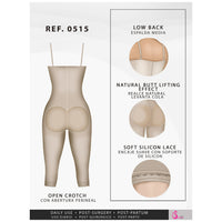 Fajas Salome 0515 | Open-Bust Postpartum Bodysuit | Knee Length Full Body Shaper for Women