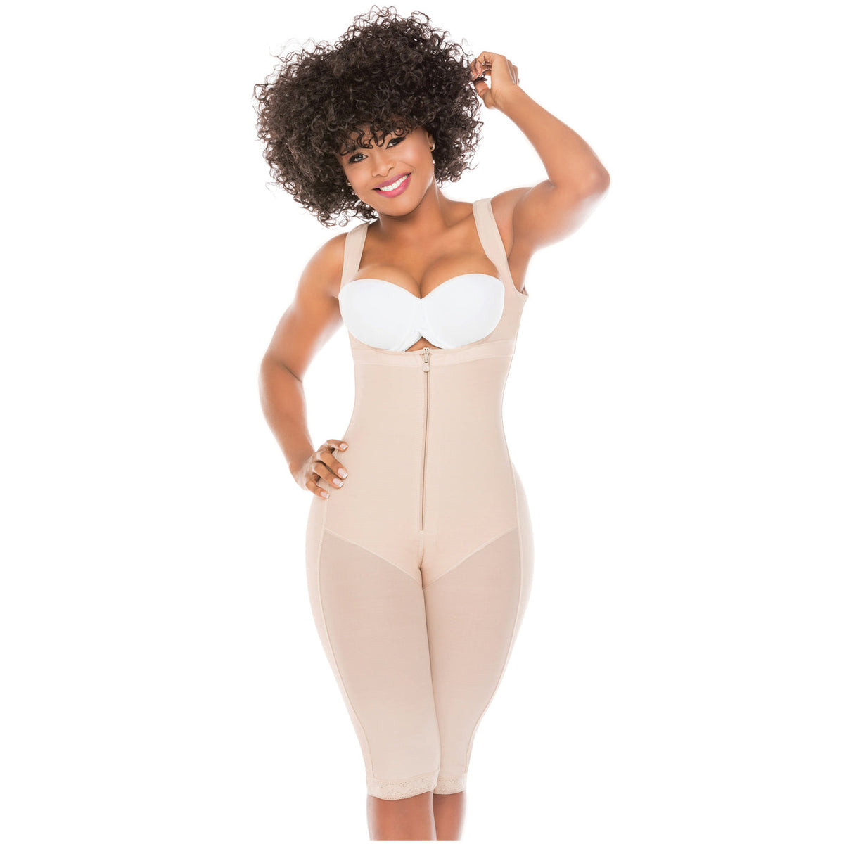 Fajas Salome 0517  Post Surgery Stage 1 Butt Lifter Full Bodysuit | Open Bust Knee Length Body Shaper for Women