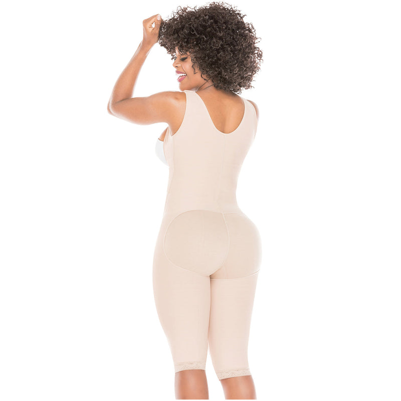 Fajas Salome 0517  Post Surgery Stage 1 Butt Lifter Full Bodysuit | Open Bust Knee Length Body Shaper for Women