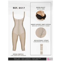 Fajas Salome 0517  Post Surgery Stage 1 Butt Lifter Full Bodysuit | Open Bust Knee Length Body Shaper for Women