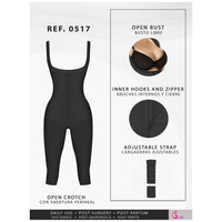 Fajas Salome 0517  Post Surgery Stage 1 Butt Lifter Full Bodysuit | Open Bust Knee Length Body Shaper for Women