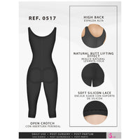 Fajas Salome 0517  Post Surgery Stage 1 Butt Lifter Full Bodysuit | Open Bust Knee Length Body Shaper for Women