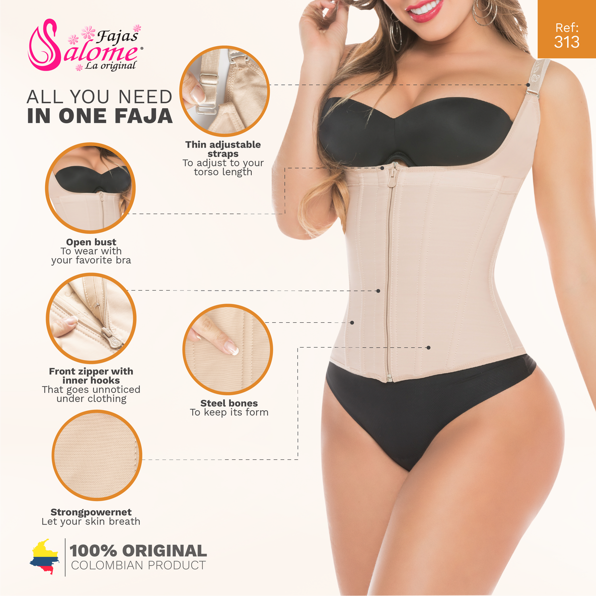 Fajas Salome 0313 | Waist Trainer Vest Tummy Control Compression Garment for Women