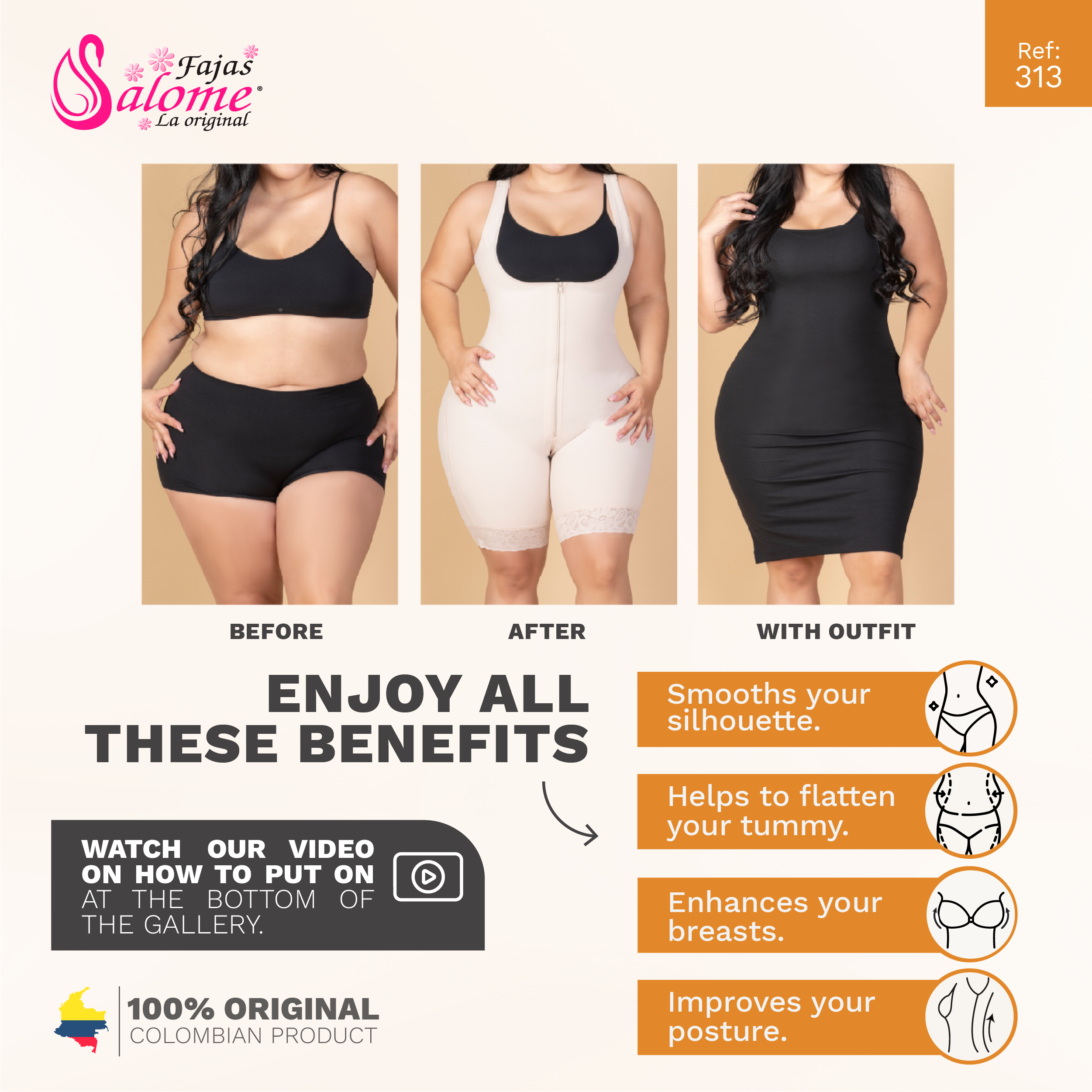 Fajas Salomé 0313 | Chaleco de entrenamiento de cintura Prenda de compresión de control de barriga para mujer