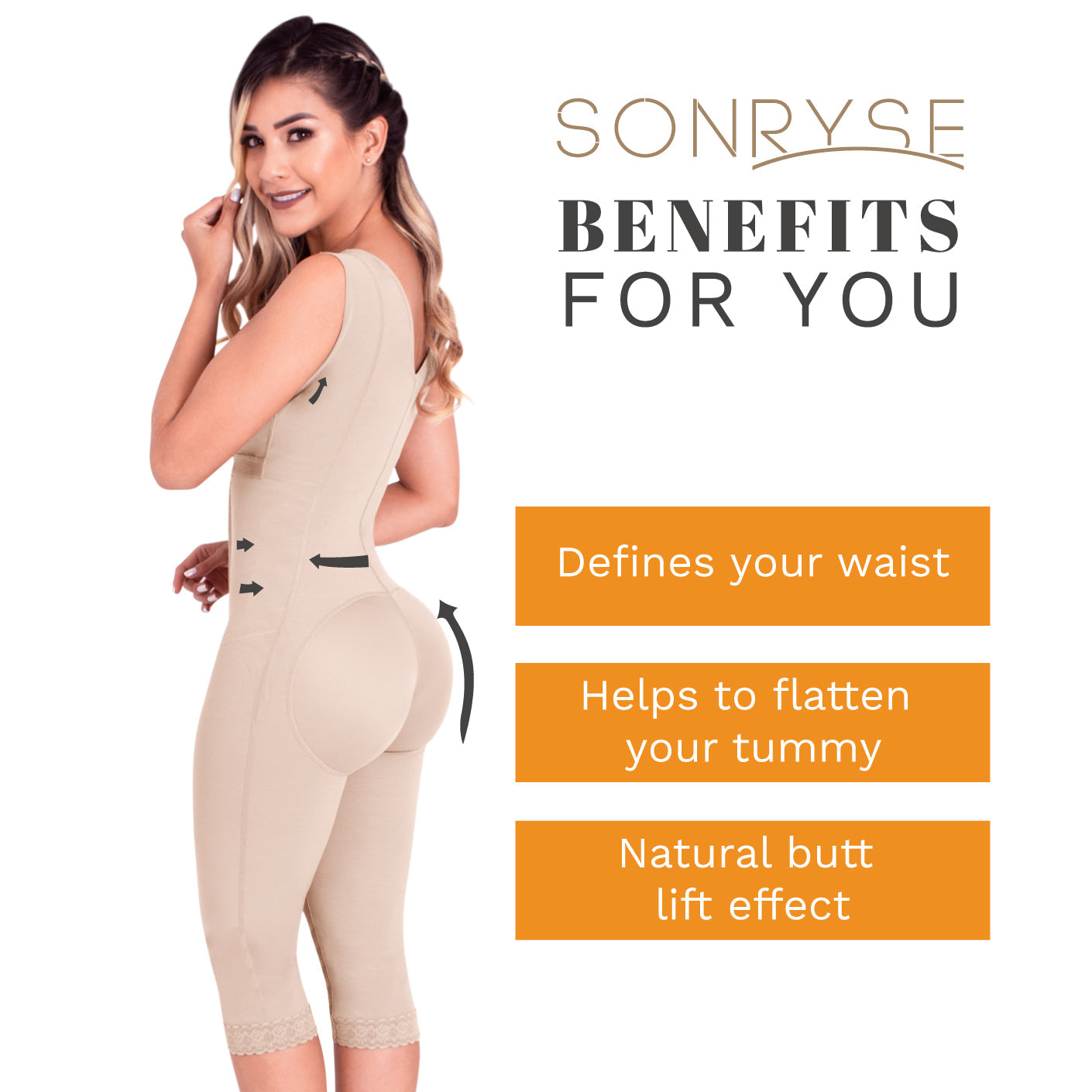 SONRYSE 052  Full Body Shaper for Post Surgery with Built-in Bra | Butt Lifting  and Tummy Control