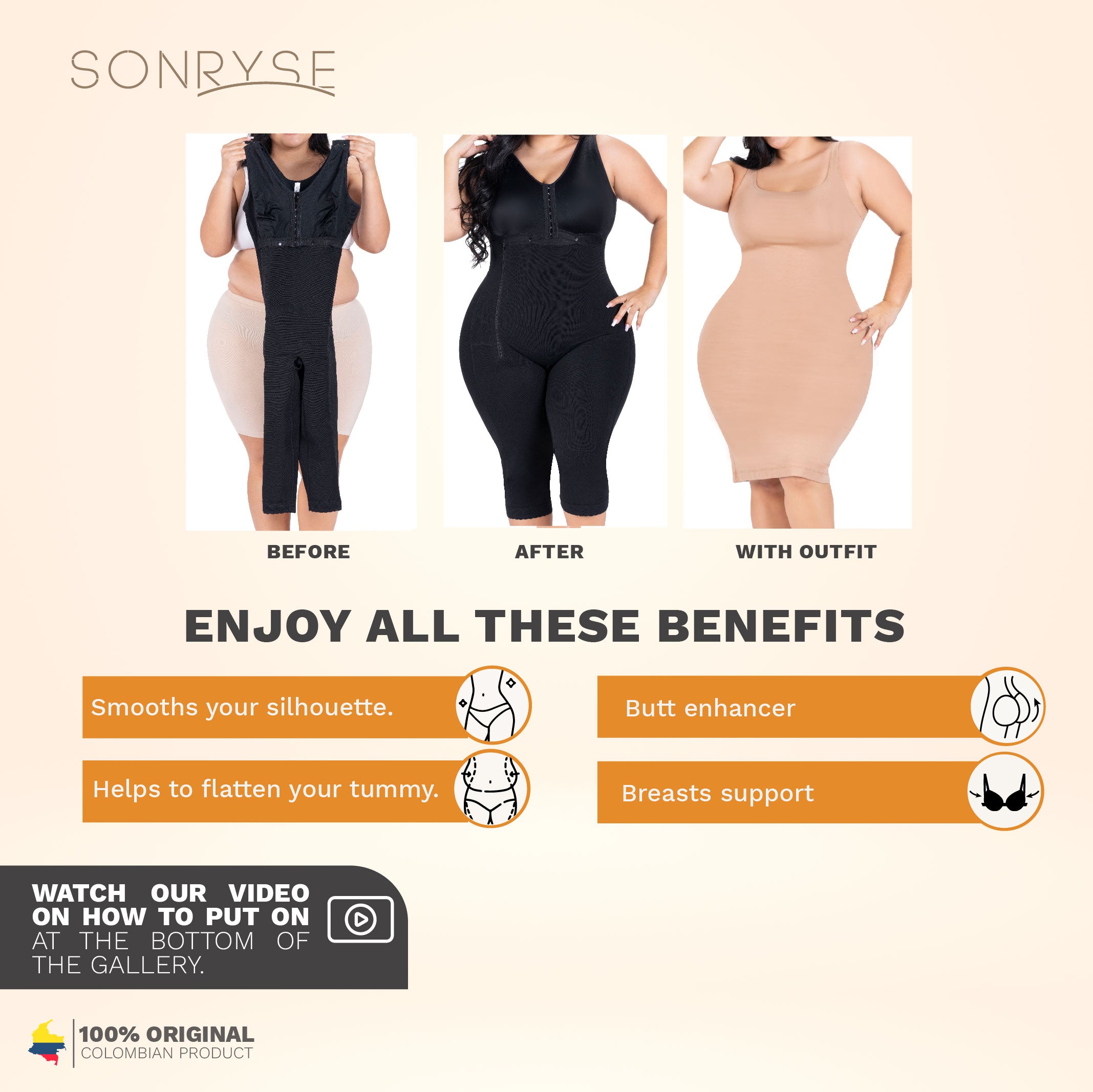 SONRYSE 014ZL  Knee Length with Built-in bra & High Back | Post Surgery and Postpartum Use