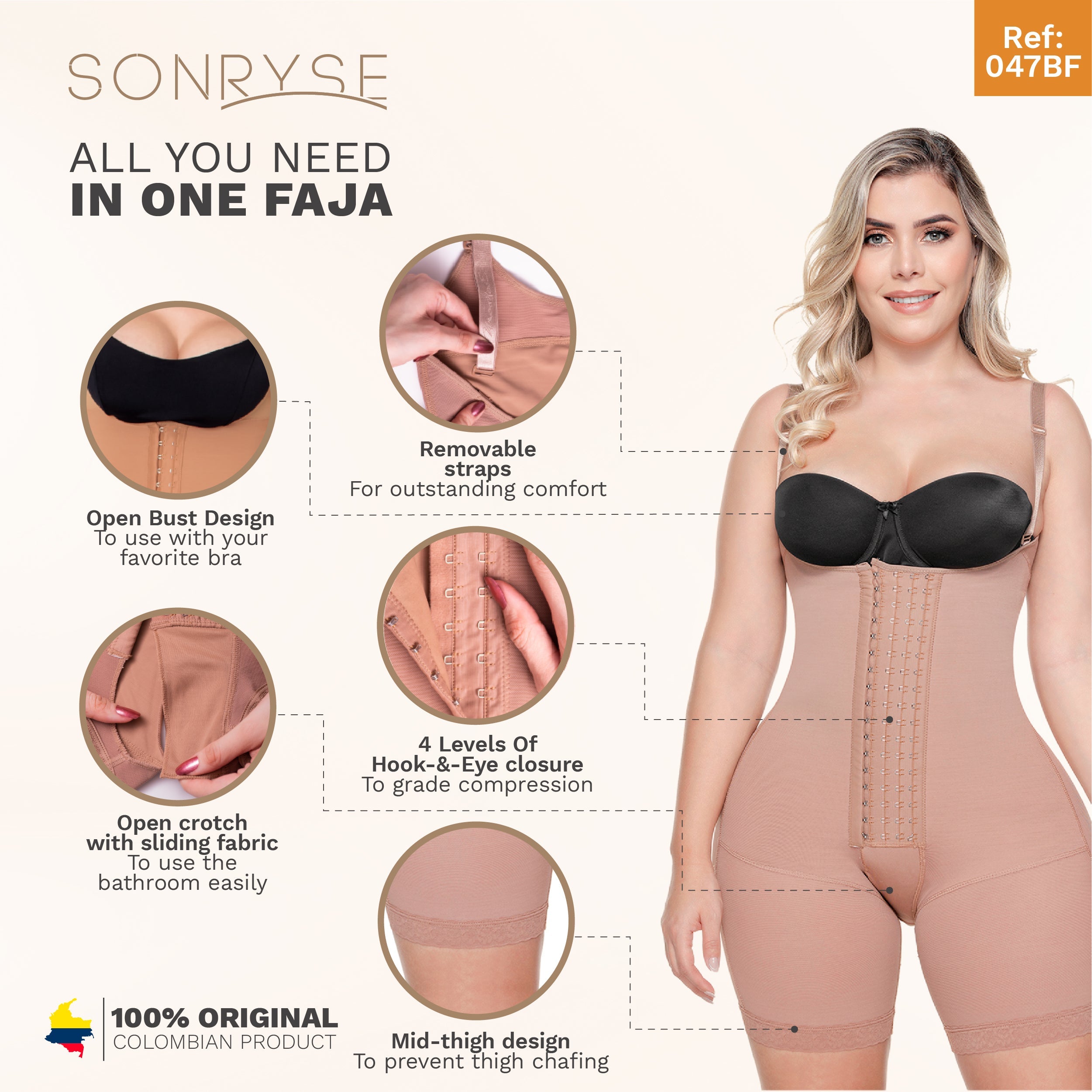 SONRYSE 047BF  Postpartum Post Surgery Compression Garment  Tummy Control Butt Lifter Body Shaper