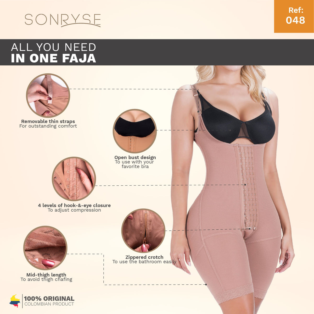 SONRYSE 048BF | Fajas Colombianas Post Surgery Open Bust Shapewear Compression Garment