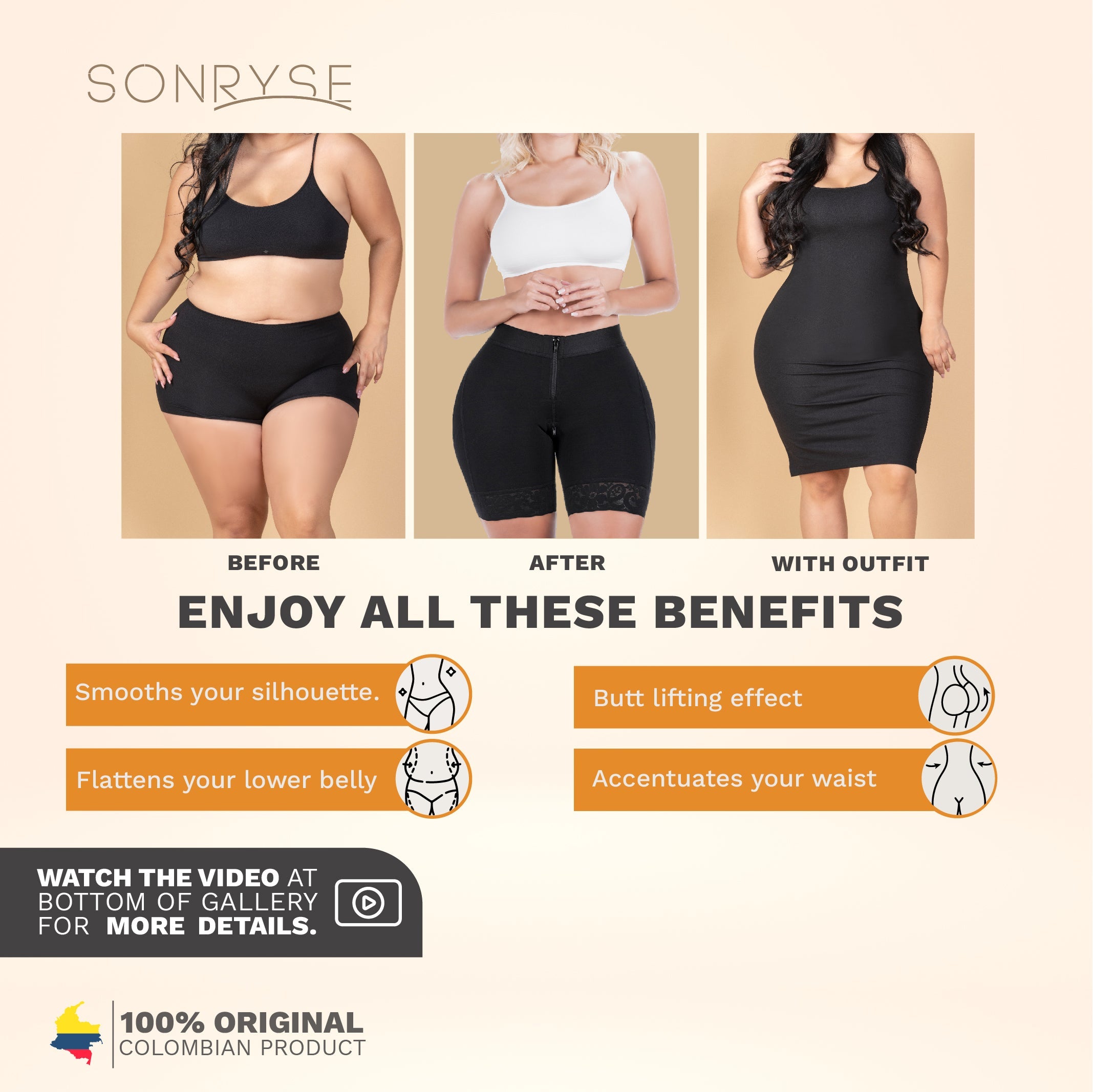 SONRYSE 070ZF Fajas Colombianas Control Bum Lift Shapewear Shorts | Daily Use
