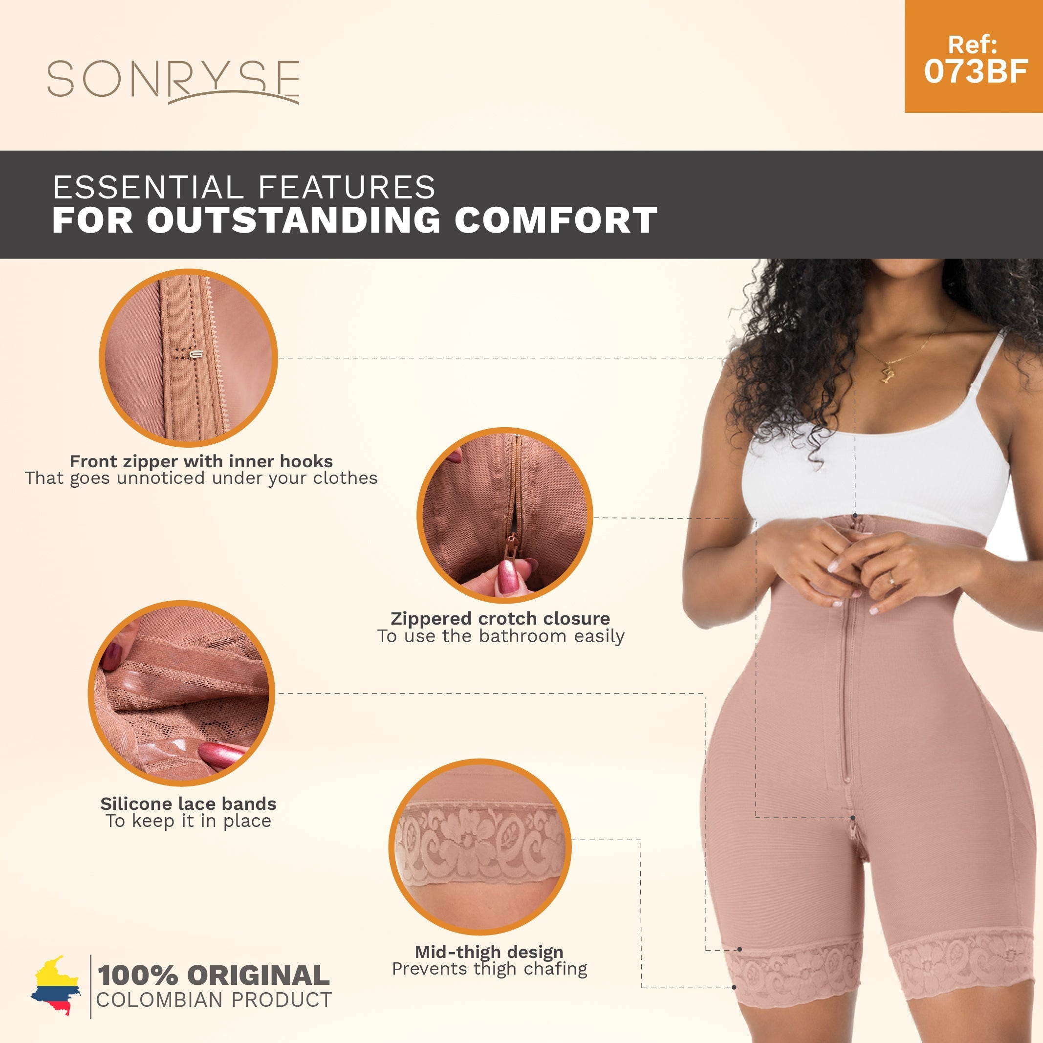 SONRYSE 073ZF High Waisted Shapewear Shorts | Daily Use Butt Lifting Garment